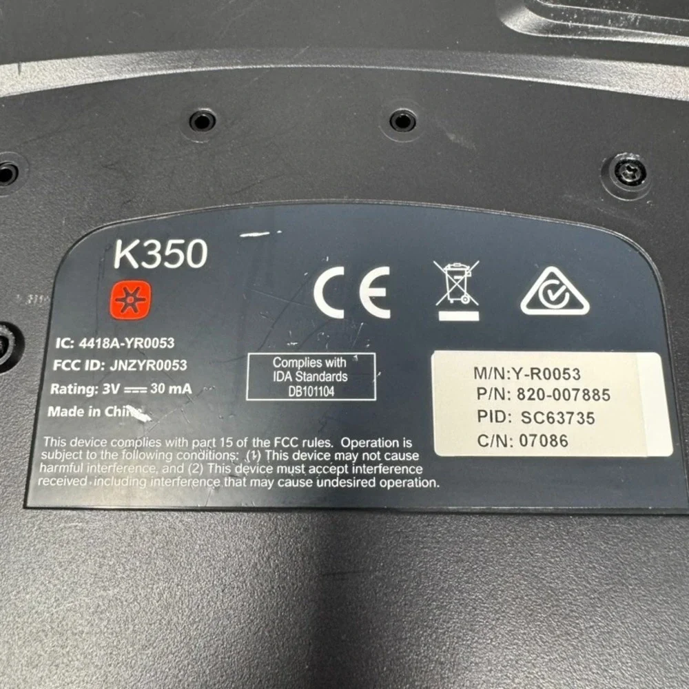 Logitech Wireless Ergonomic Keyboard K350 No Dongle‎ Tested